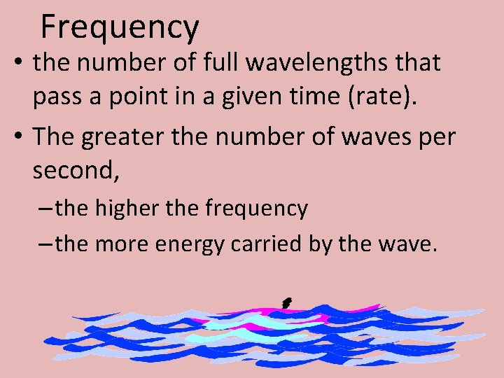 Frequency • the number of full wavelengths that pass a point in a given