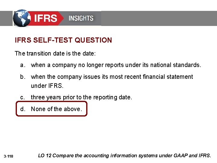 IFRS SELF-TEST QUESTION The transition date is the date: a. when a company no