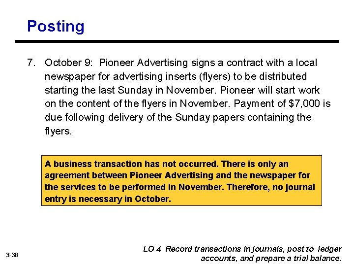Posting 7. October 9: Pioneer Advertising signs a contract with a local newspaper for