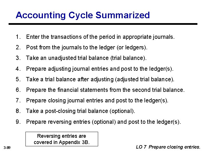 Accounting Cycle Summarized 1. Enter the transactions of the period in appropriate journals. 2.