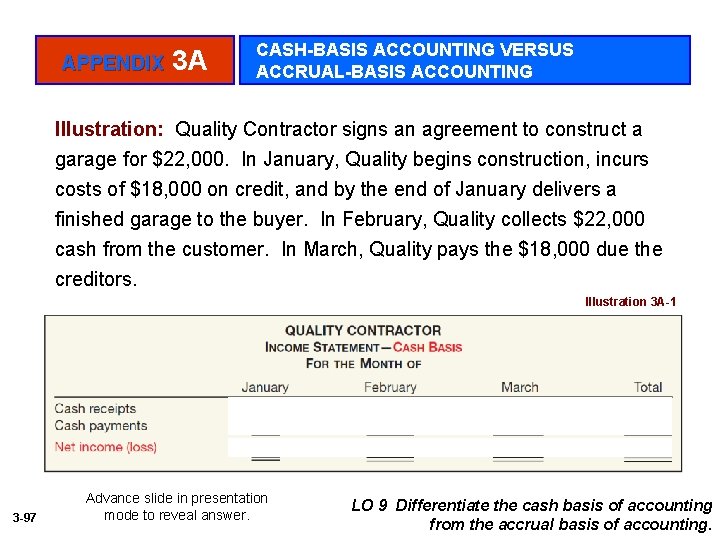 APPENDIX 3 A CASH-BASIS ACCOUNTING VERSUS ACCRUAL-BASIS ACCOUNTING Illustration: Quality Contractor signs an agreement