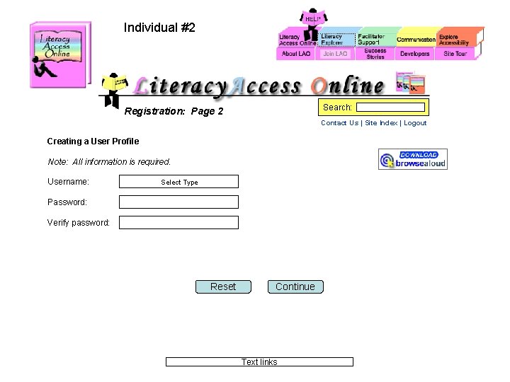 Individual #2 Search: Registration: Page 2 Contact Us | Site Index | Logout Creating Individual #2 Search: Registration: Page 2 Contact Us | Site Index | Logout Creating