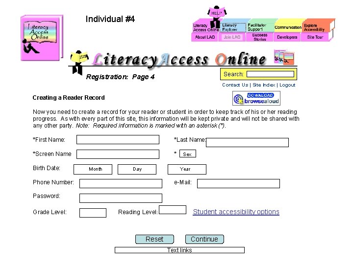 Individual #4 Search: Registration: Page 4 Contact Us | Site Index | Logout Creating Individual #4 Search: Registration: Page 4 Contact Us | Site Index | Logout Creating