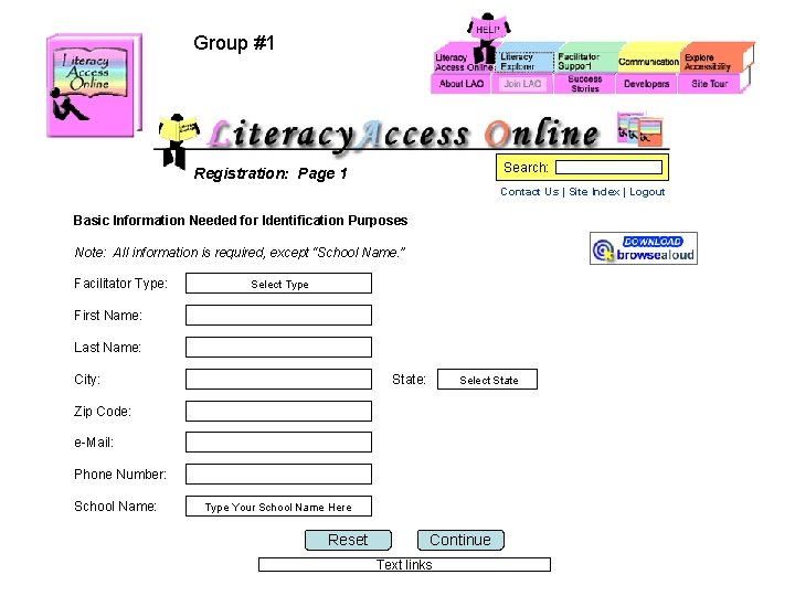 Group #1 Search: Registration: Page 1 Contact Us | Site Index | Logout Basic Group #1 Search: Registration: Page 1 Contact Us | Site Index | Logout Basic