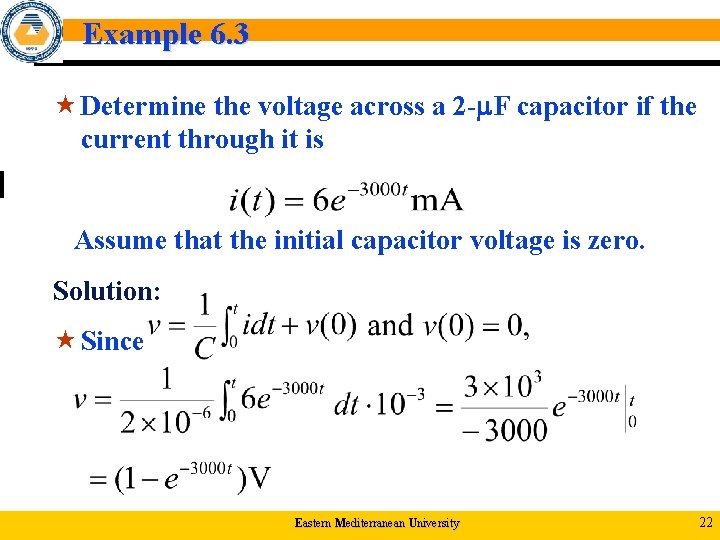 Example 6. 3 « Determine the voltage across a 2 - F capacitor if