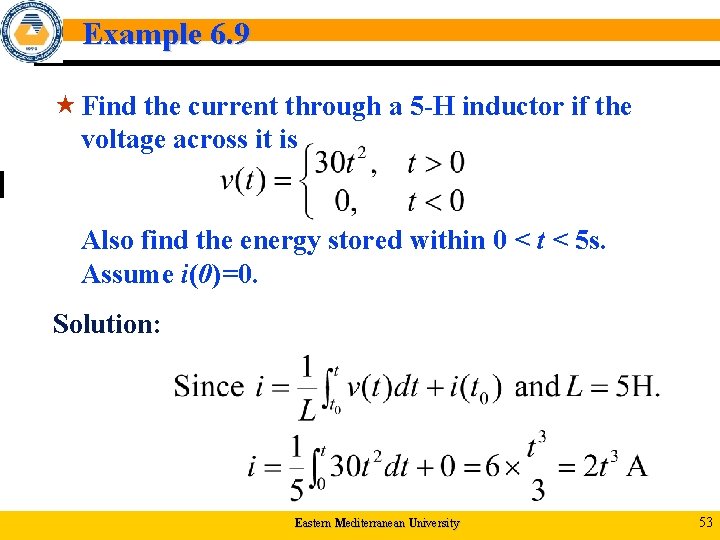 Example 6. 9 « Find the current through a 5 -H inductor if the