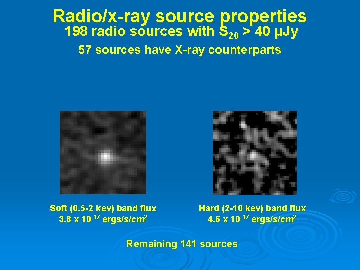 Radio/x-ray source properties 198 radio sources with S 20 > 40 μJy 57 sources