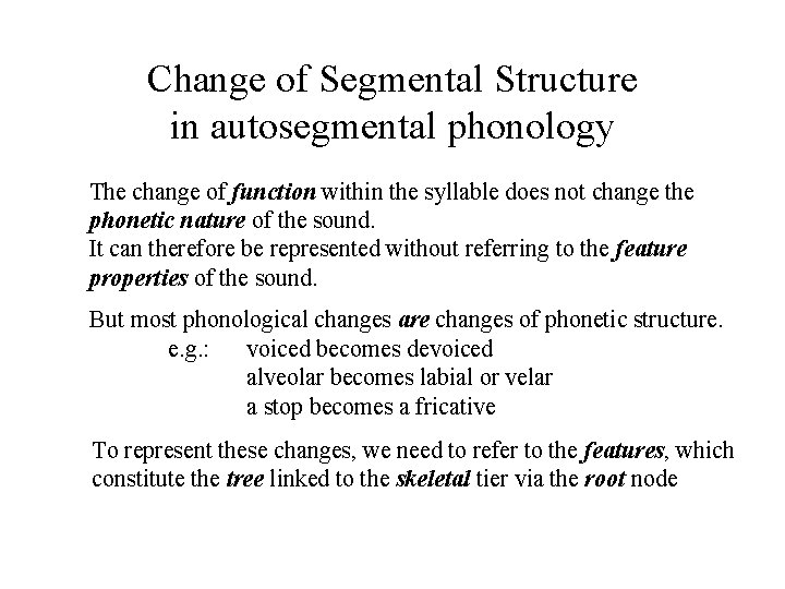 Change of Segmental Structure in autosegmental phonology The change of function within the syllable