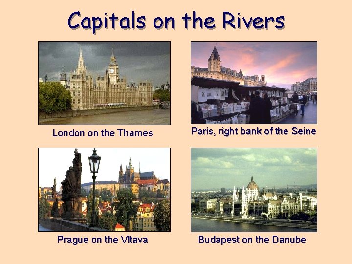 Capitals on the Rivers London on the Thames Paris, right bank of the Seine