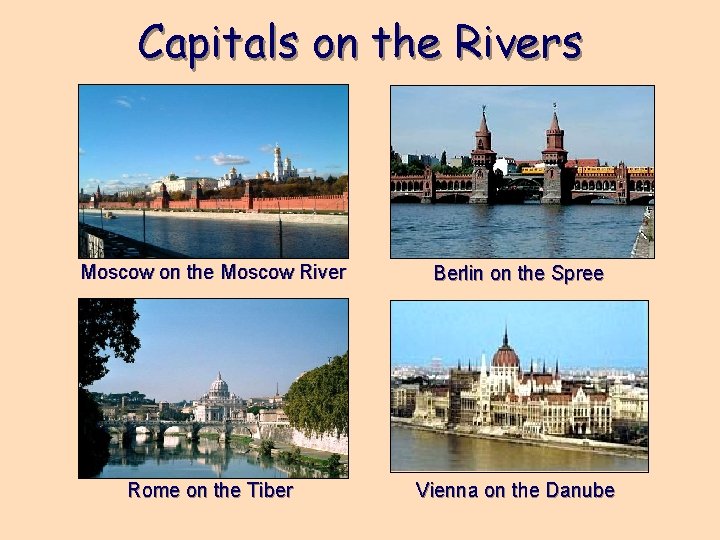 Capitals on the Rivers Moscow on the Moscow River Berlin on the Spree Rome