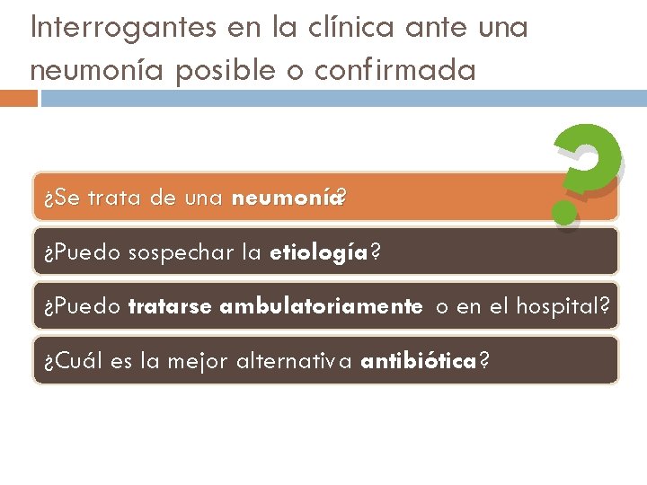 Interrogantes en la clínica ante una neumonía posible o confirmada ¿Se trata de una