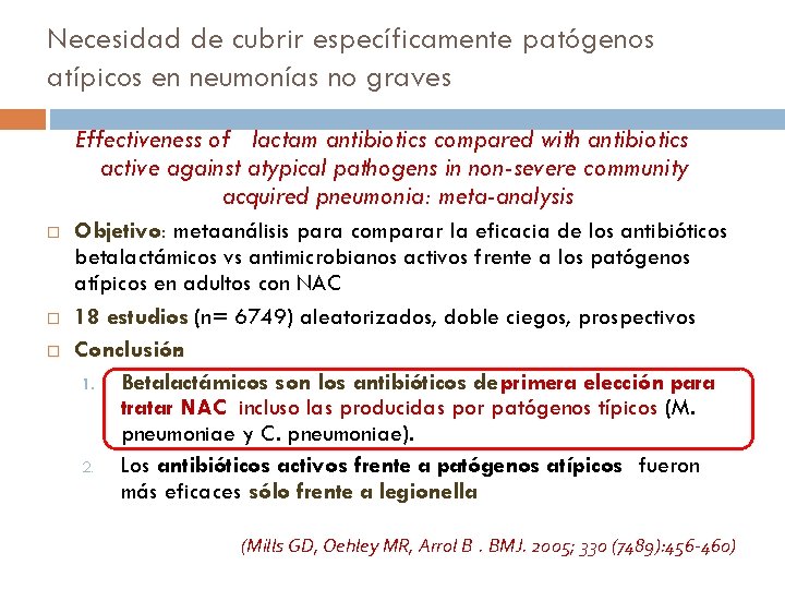 Necesidad de cubrir específicamente patógenos atípicos en neumonías no graves Effectiveness of lactam antibiotics