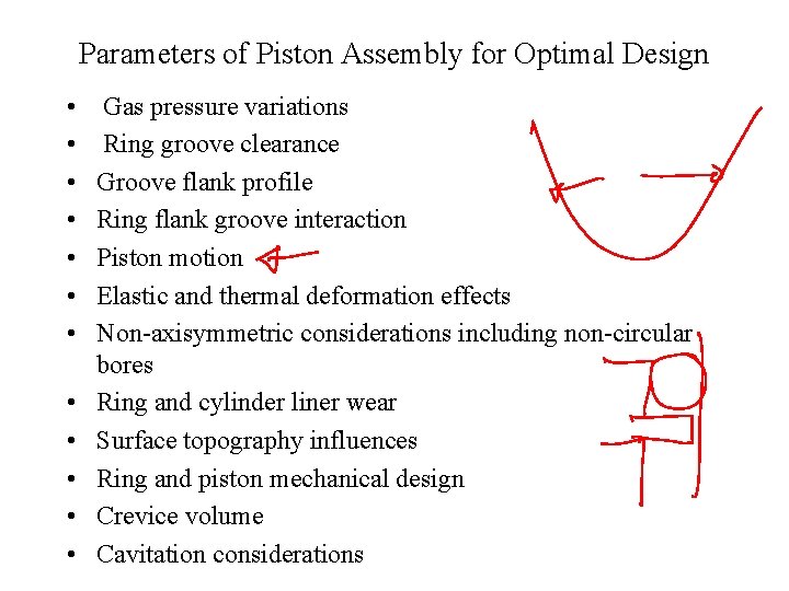 Parameters of Piston Assembly for Optimal Design • • • Gas pressure variations Ring