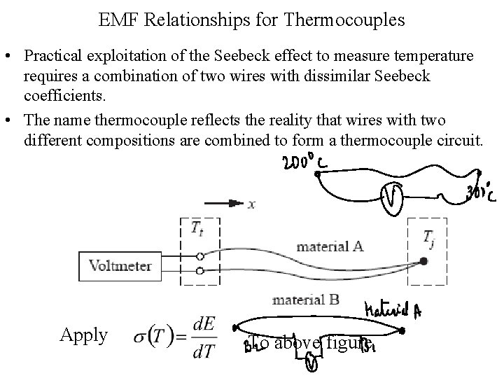 EMF Relationships for Thermocouples • Practical exploitation of the Seebeck effect to measure temperature