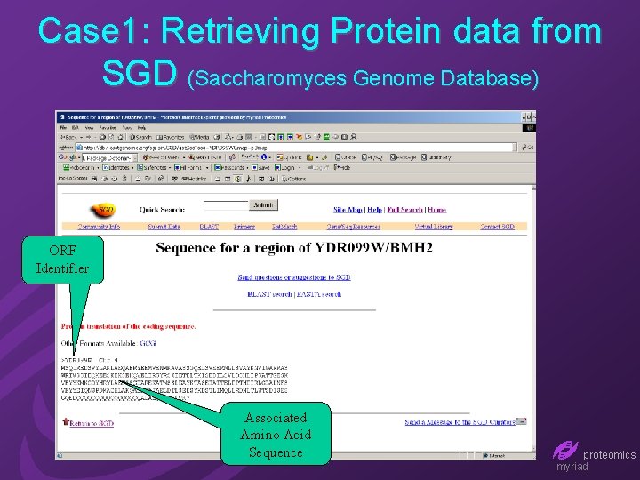 Case 1: Retrieving Protein data from SGD (Saccharomyces Genome Database) ORF Identifier Associated Amino