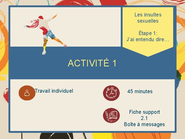 Les insultes sexuelles Étape 1: J’ai entendu dire… ACTIVITÉ 1 Travail individuel 45 minutes