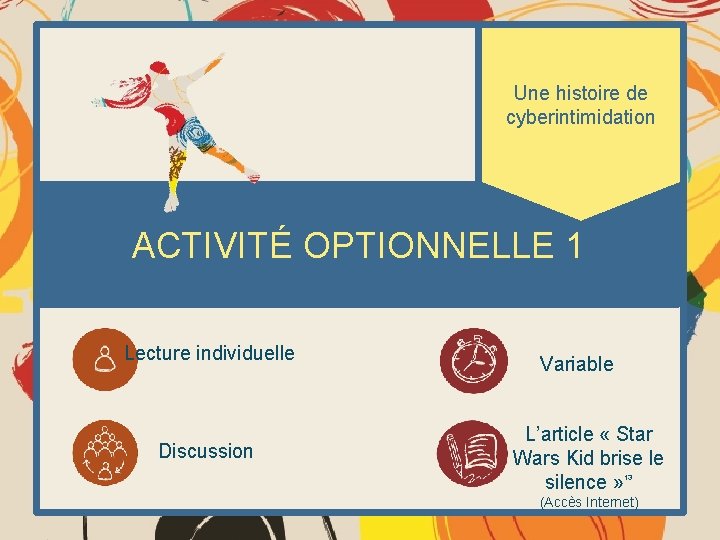 Une histoire de cyberintimidation ACTIVITÉ OPTIONNELLE 1 Lecture individuelle Discussion Variable L’article « Star