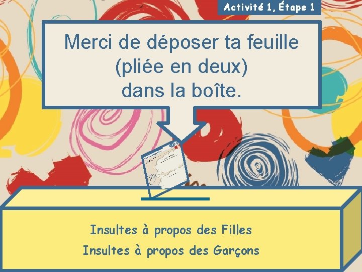 Activité 1, Étape 1 Merci de déposer ta feuille (pliée en deux) dans la