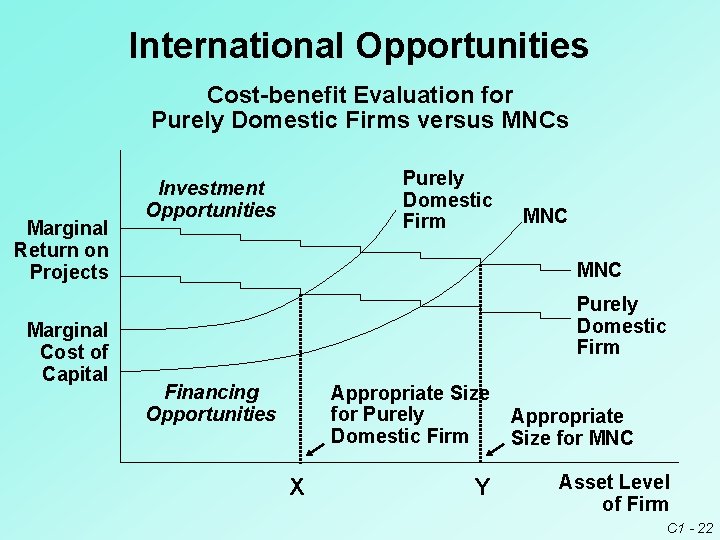 International Opportunities Cost-benefit Evaluation for Purely Domestic Firms versus MNCs Marginal Return on Projects