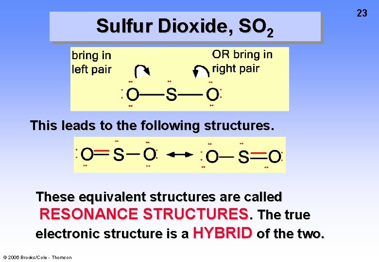 Sulfur Dioxide, SO 2 This leads to the following structures. These equivalent structures are