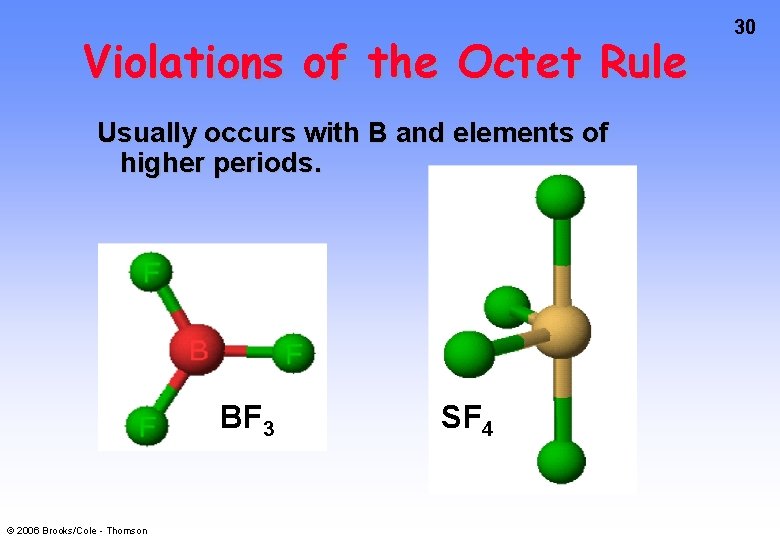 Violations of the Octet Rule Usually occurs with B and elements of higher periods.