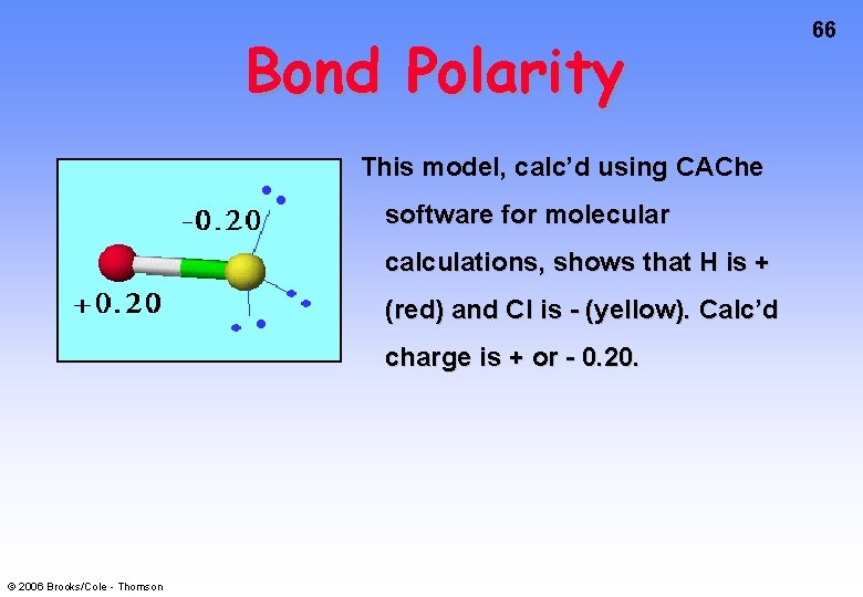 Bond Polarity This model, calc’d using CAChe software for molecular calculations, shows that H