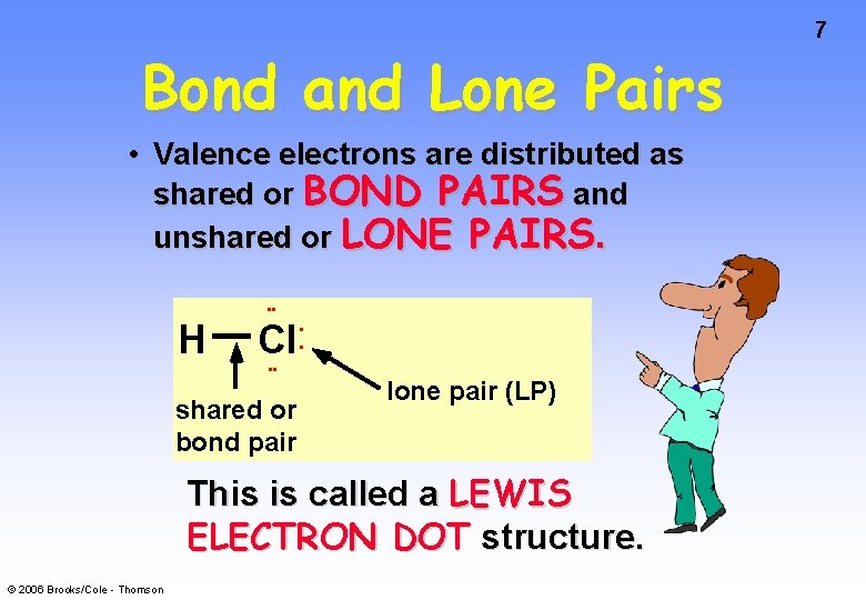 Bond and Lone Pairs • Valence electrons are distributed as shared or BOND PAIRS