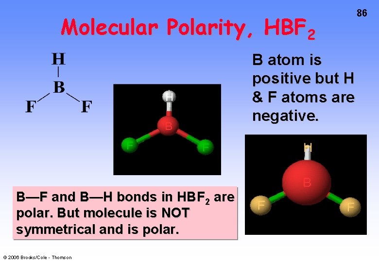 Molecular Polarity, HBF 2 B atom is positive but H & F atoms are