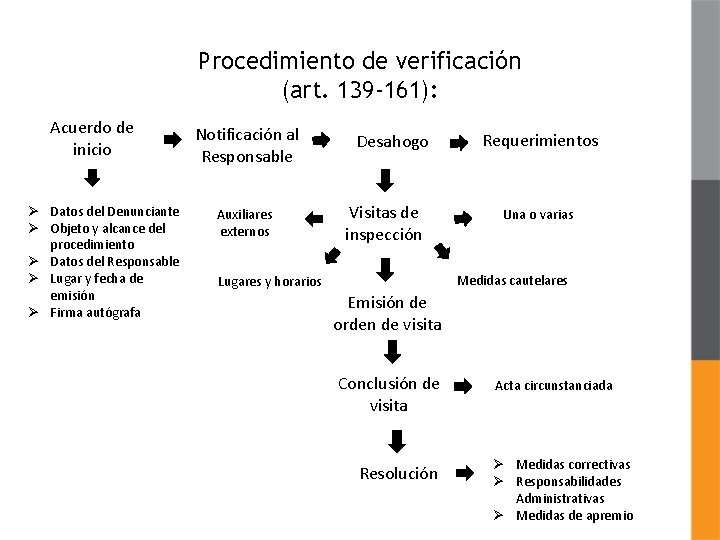 Procedimiento de verificación (art. 139 -161): Acuerdo de inicio Ø Datos del Denunciante Ø