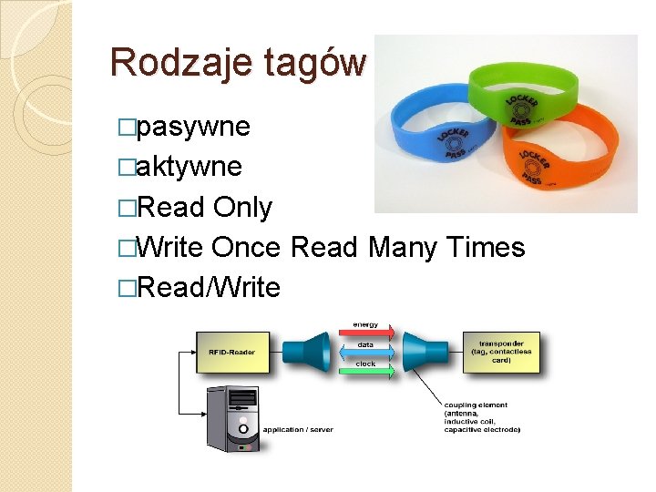 Rodzaje tagów �pasywne �aktywne �Read Only �Write Once Read Many Times �Read/Write 