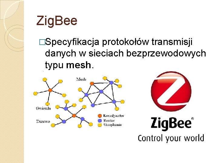 Zig. Bee �Specyfikacja protokołów transmisji danych w sieciach bezprzewodowych typu mesh. 