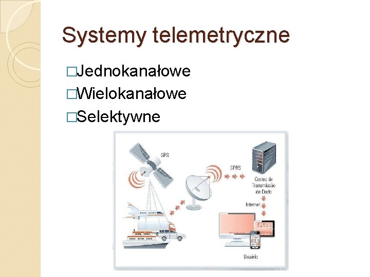 Systemy telemetryczne �Jednokanałowe �Wielokanałowe �Selektywne 