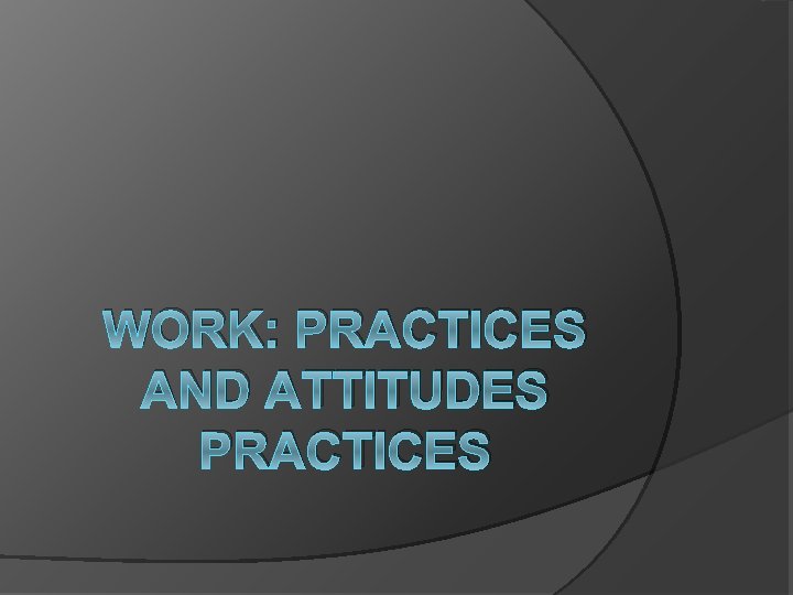 WORK: PRACTICES AND ATTITUDES PRACTICES 
