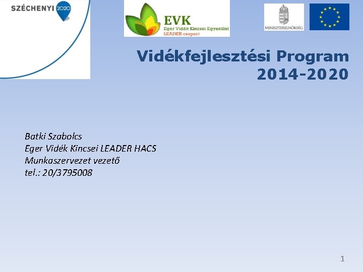 Vidékfejlesztési Program 2014 -2020 Batki Szabolcs Eger Vidék Kincsei LEADER HACS Munkaszervezető tel. :