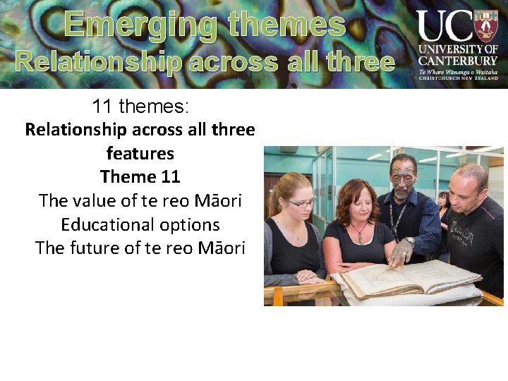 Emerging themes Relationship across all three 11 themes: Relationship across all three features Theme