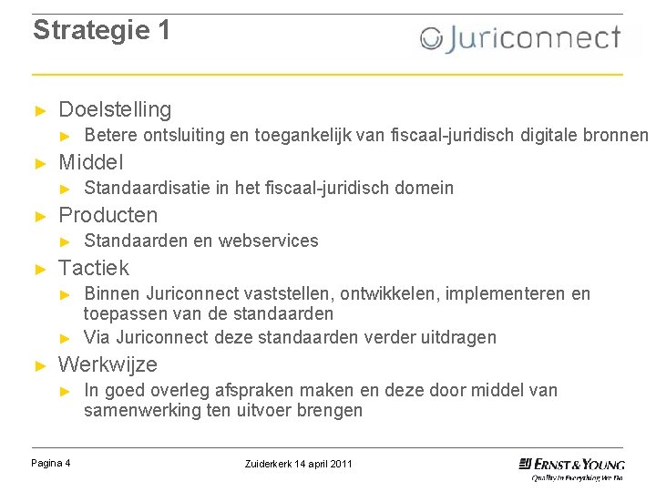 Strategie 1 ► Doelstelling ► ► Middel ► ► Standaarden en webservices Tactiek ►