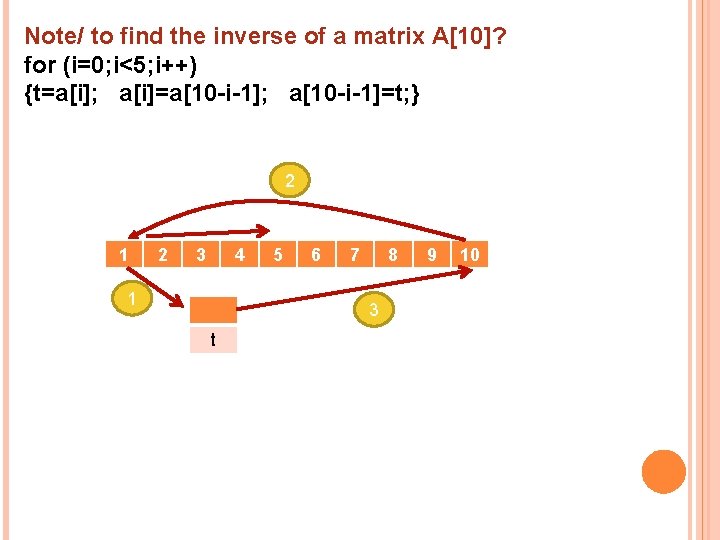 Note/ to find the inverse of a matrix A[10]? for (i=0; i<5; i++) {t=a[i];