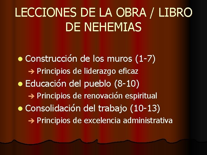 LECCIONES DE LA OBRA / LIBRO DE NEHEMIAS l Construcción è Principios l Educación