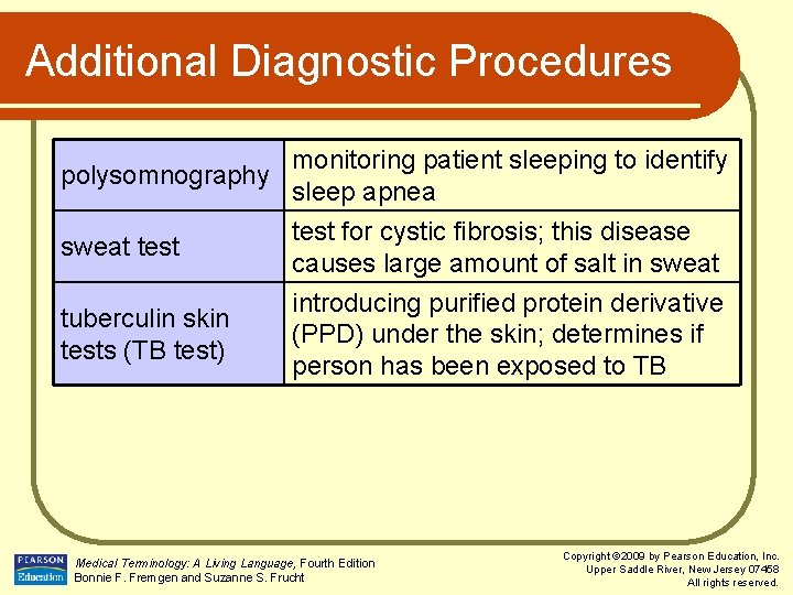 Additional Diagnostic Procedures polysomnography sweat test tuberculin skin tests (TB test) monitoring patient sleeping