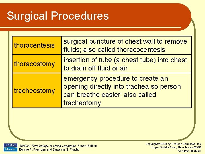 Surgical Procedures thoracentesis thoracostomy tracheostomy surgical puncture of chest wall to remove fluids; also