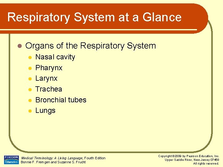 Respiratory System at a Glance l Organs of the Respiratory System l l l