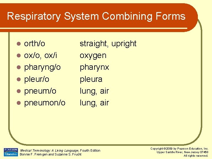Respiratory System Combining Forms l l l orth/o ox/o, ox/i pharyng/o pleur/o pneumon/o straight,