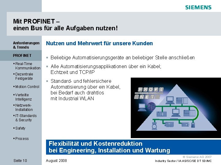 Mit PROFINET – einen Bus für alle Aufgaben nutzen! Anforderungen & Trends Nutzen und