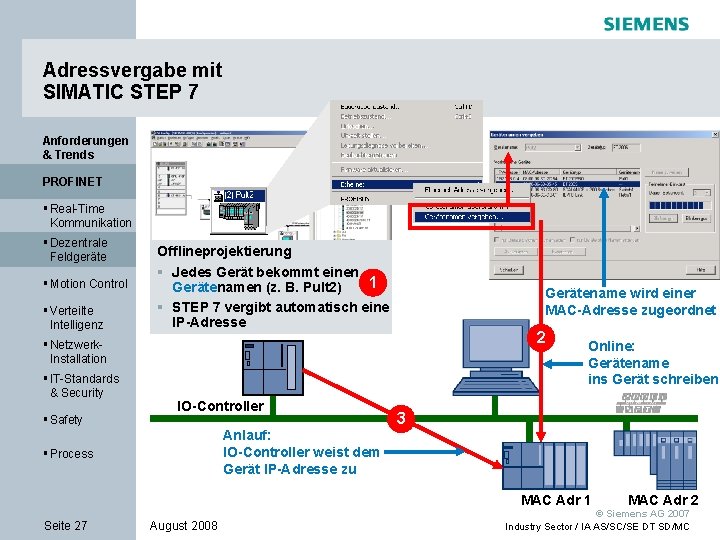 Adressvergabe mit SIMATIC STEP 7 Anforderungen & Trends PROFINET § Real-Time Kommunikation § Dezentrale