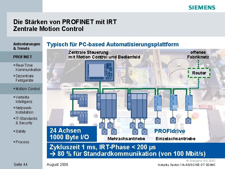 Die Stärken von PROFINET mit IRT Zentrale Motion Control Anforderungen & Trends Typisch für