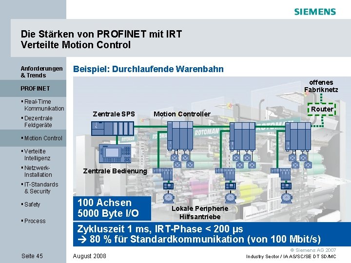 Die Stärken von PROFINET mit IRT Verteilte Motion Control Anforderungen & Trends Beispiel: Durchlaufende