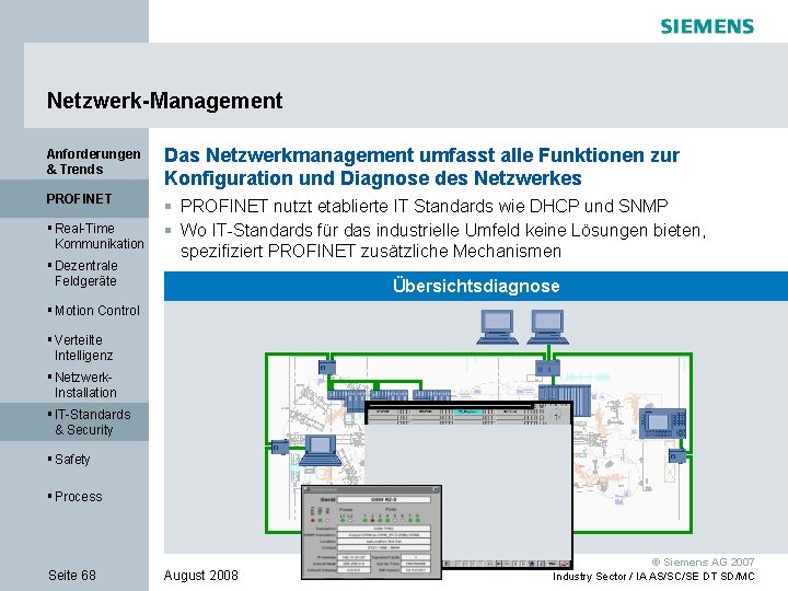 Netzwerk-Management Anforderungen & Trends Das Netzwerkmanagement umfasst alle Funktionen zur Konfiguration und Diagnose des