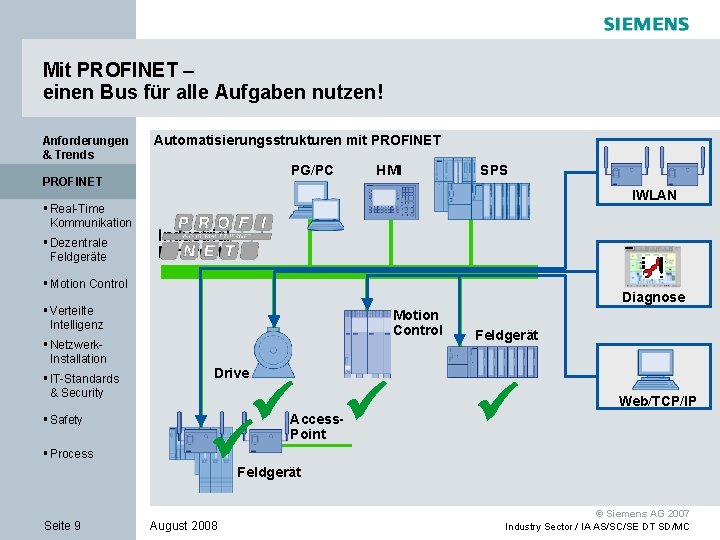 Mit PROFINET – einen Bus für alle Aufgaben nutzen! Anforderungen & Trends Automatisierungsstrukturen mit