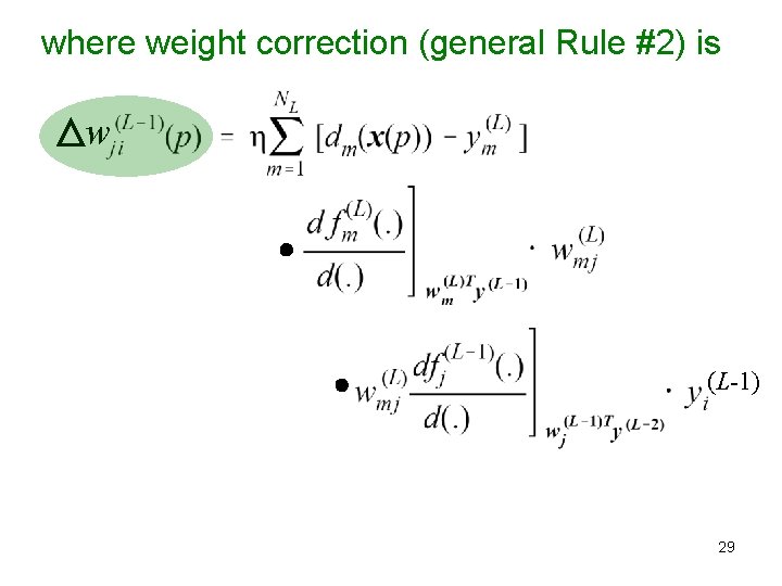 where weight correction (general Rule #2) is w (L-1) 29 