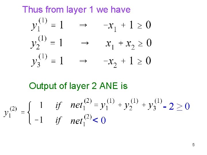 Thus from layer 1 we have Output of layer 2 ANE is -2≥ 0